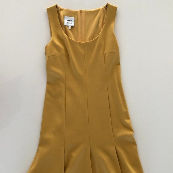 Akris Punto Fit & Flare Flutter Pleat Hem Sleeveless Scoop Neck Dress Gold Sz 6 - Picture 4 of 11